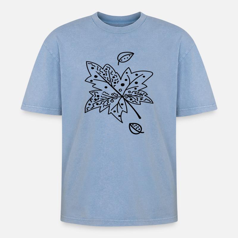 Herbstblatt - Oversized Unisex Premium Acid-Washed T-Shirt - Blau Acid Wash
