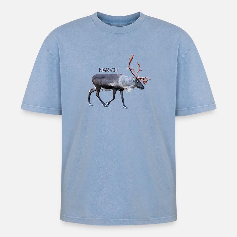 NARVIK - Oversized Unisex Premium Acid-Washed T-Shirt - Blau Acid Wash