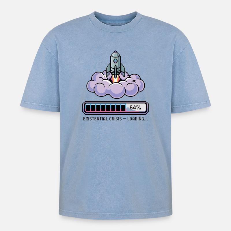 Digital Retro – Existential Crisis – Loading... - Oversized Unisex Premium Acid-Washed T-Shirt - Blau Acid Wash