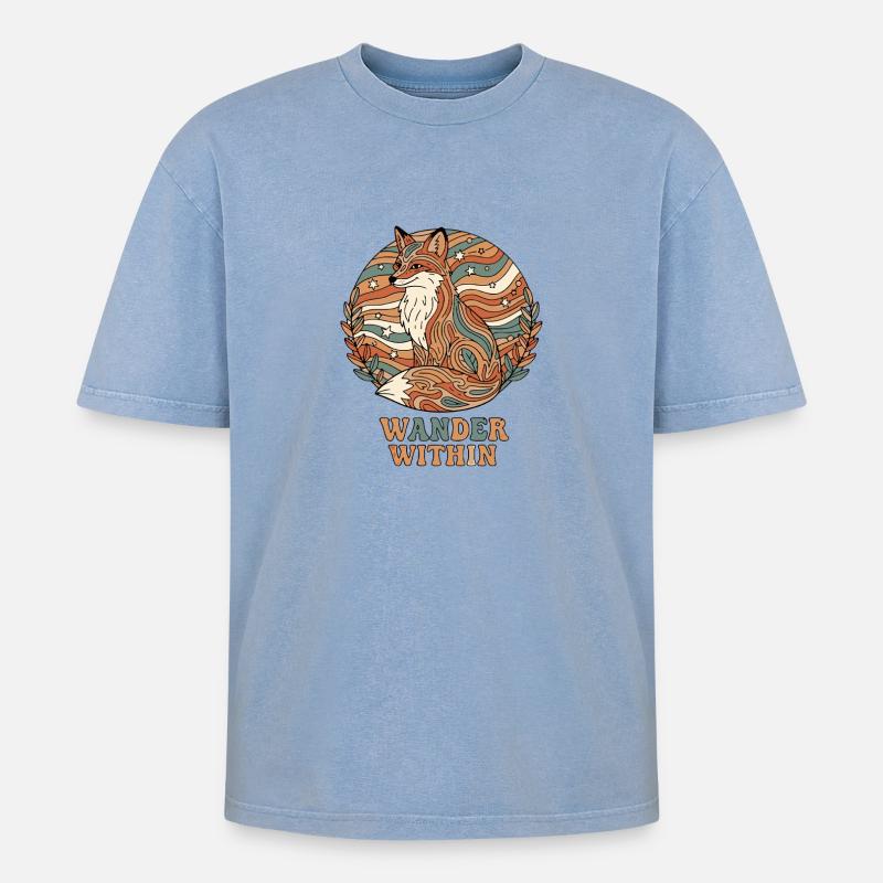 Psychedelic Retro – Wander Within - Oversized Unisex Premium Acid-Washed T-Shirt - acid washed blue