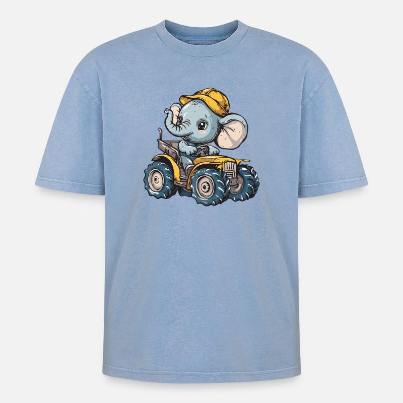 Elefant Traktor Farmer - Oversized Unisex Premium Acid-Washed T-Shirt - Blau Acid Wash