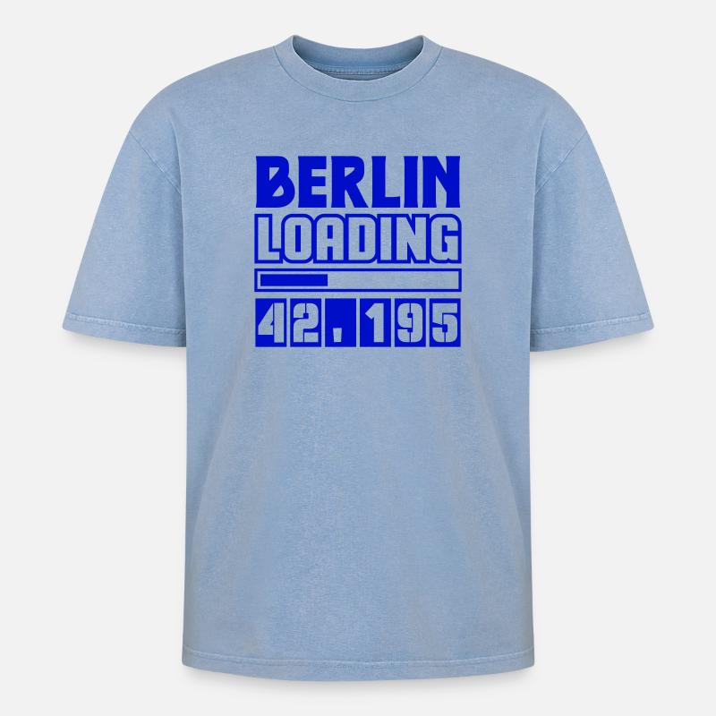 Berlin Loading Marathon  - Oversized Unisex Premium Acid-Washed T-Shirt - Blau Acid Wash