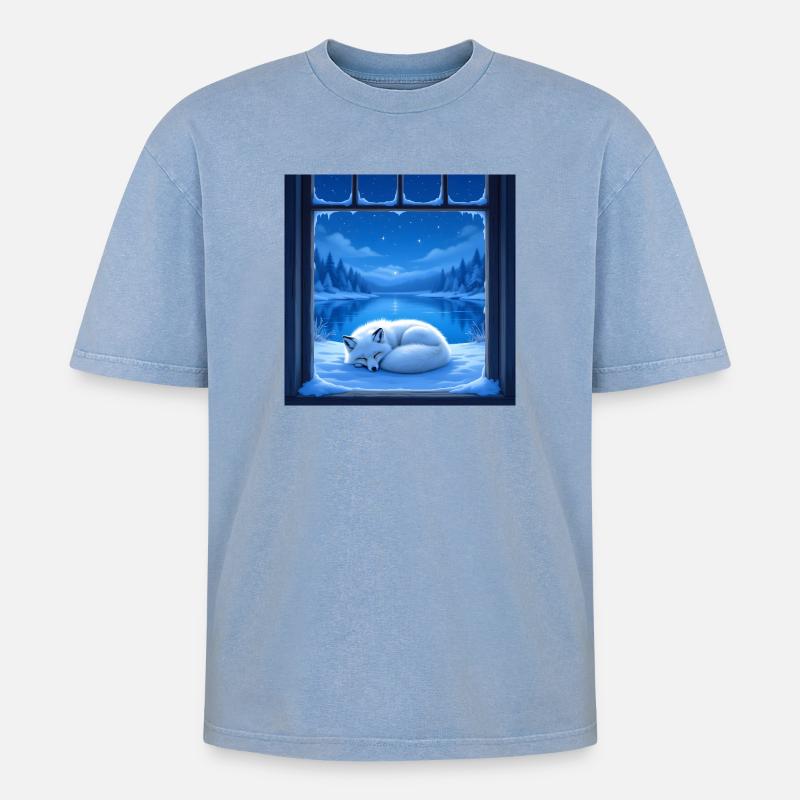 Schneefuchs - Oversized Unisex Premium Acid-Washed T-Shirt - Blau Acid Wash