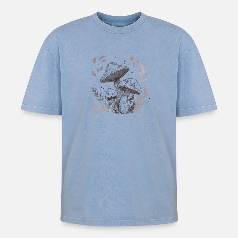champignon, ramasseur de champignons, cueillette - T-shirt Premium unisexe oversize acid-washed - bleu délavé acide