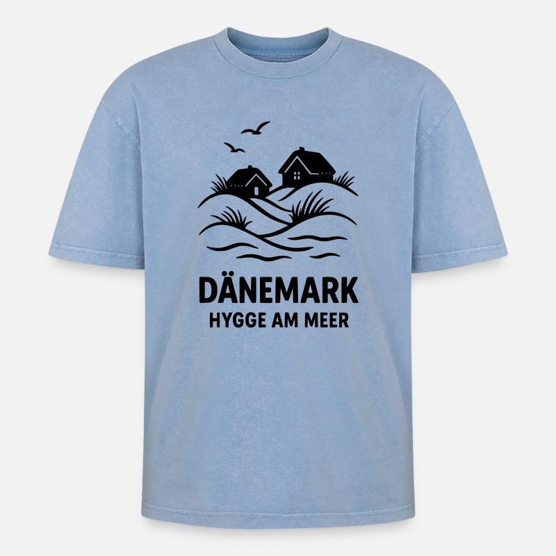 Dänemark Hygge - Oversized Unisex Premium Acid-Washed T-Shirt - Blau Acid Wash