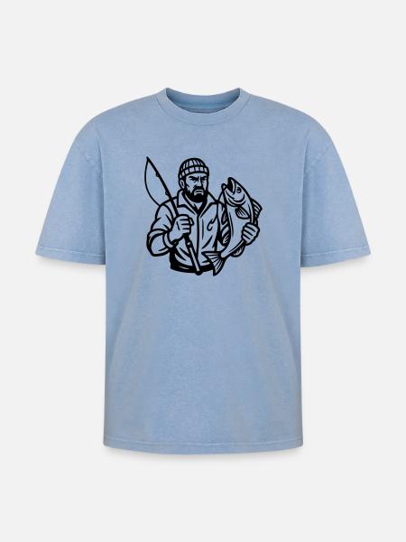 Angler - Oversized Unisex Premium Acid-Washed T-Shirt - acid washed blue