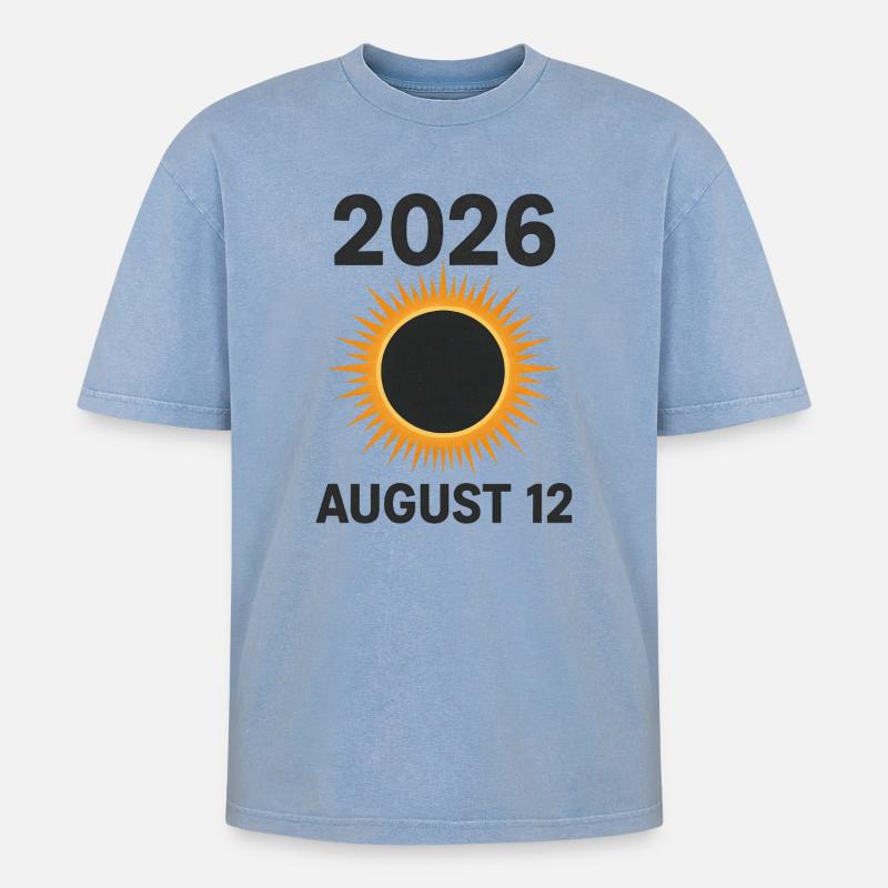 2026 August 12 - total solar eclipse - Oversized Unisex Premium Acid-Washed T-Shirt - acid washed blue