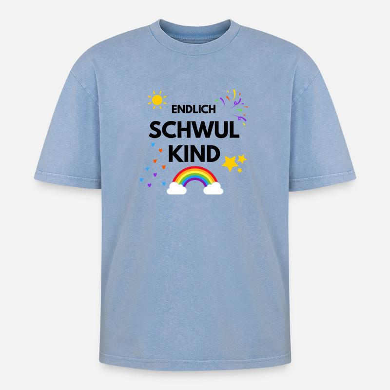 Endlich Schwul Kind - Oversized Unisex Premium Acid-Washed T-Shirt - Blau Acid Wash