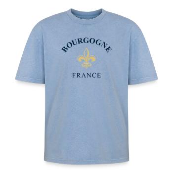 Bourgogne France France - T-shirt Premium unisexe oversize acid-washed - bleu délavé acide - Devant - AI Model Female 172 dark (172cm) & AI Model Male 185 dark (185cm)
