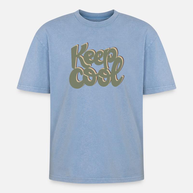 KEEP COOL - Oversized Unisex Premium Acid-Washed T-Shirt - Blau Acid Wash