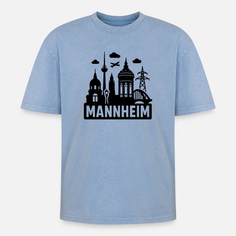 Mannheim Silhouette - T-shirt Premium unisexe oversize acid-washed - bleu délavé acide