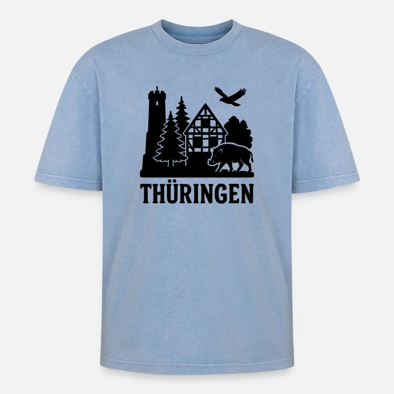thüringen silhouette - Oversized Unisex Premium Acid-Washed T-Shirt - Blau Acid Wash