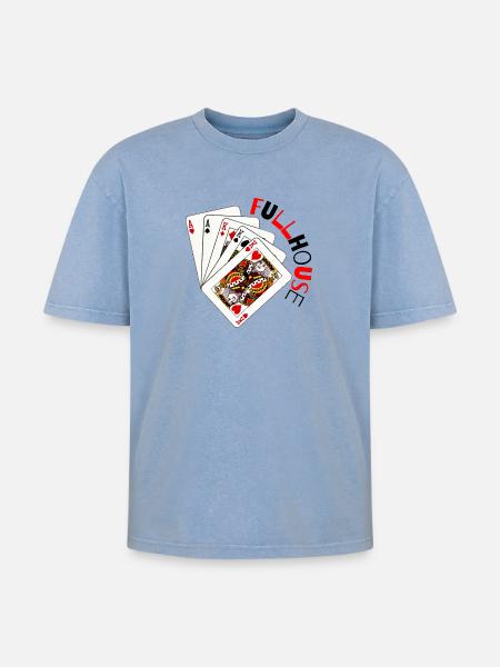 Retro-Spielkarten-Fanfare - Oversized Unisex Premium Acid-Washed T-Shirt - Blau Acid Wash