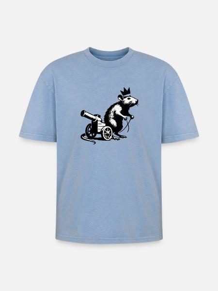 Kaiserratte auf Kanonenwagen | Königsratte - Oversized Unisex Premium Acid-Washed T-Shirt - Blau Acid Wash