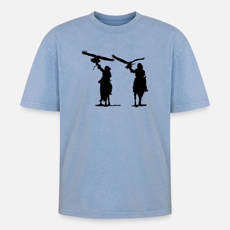 Jäger - Oversized Unisex Premium Acid-Washed T-Shirt - Blau Acid Wash