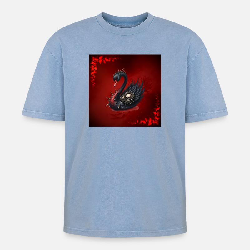 Schwarzer Schwan mit Dornen - Oversized Unisex Premium Acid-Washed T-Shirt - Blau Acid Wash