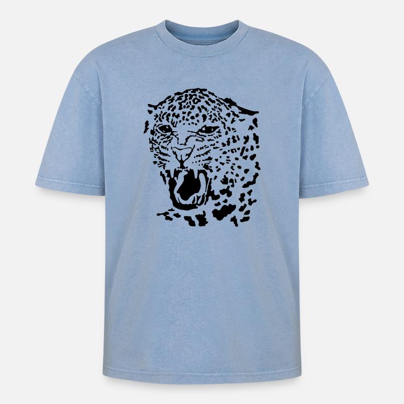 Leopard - Oversized Unisex Premium Acid-Washed T-Shirt - Blau Acid Wash