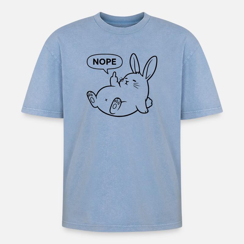 Nope Kaninchen | Freches Hasen Statement - Oversized Unisex Premium Acid-Washed T-Shirt - Blau Acid Wash