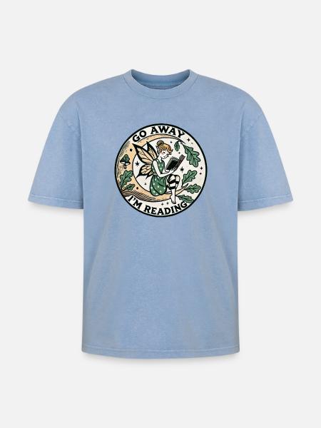 Go Away I'm Reading Fairy Circle - Oversized Unisex Premium Acid-Washed T-Shirt - acid washed blue