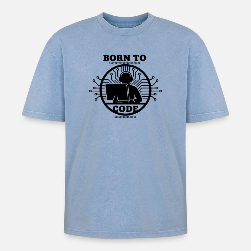 Coder Born to Code Programmer - Oversized Unisex Premium Acid-Washed T-Shirt - acid washed blue