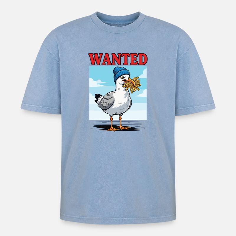 Gesuchte Pommes-möwe - Oversized Unisex Premium Acid-Washed T-Shirt - Blau Acid Wash
