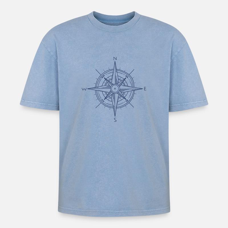 Nautic Design Blauer Kompass Nautisches Emblem - Oversized Unisex Premium Acid-Washed T-Shirt - Blau Acid Wash