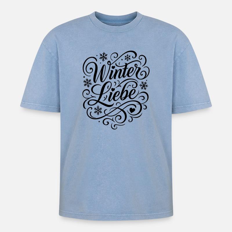 Winter Liebe Spruch - Oversized Unisex Premium Acid-Washed T-Shirt - Blau Acid Wash