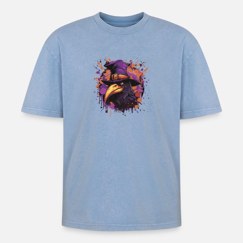 Rabe Comic Halloween - Oversized Unisex Premium Acid-Washed T-Shirt - Blau Acid Wash