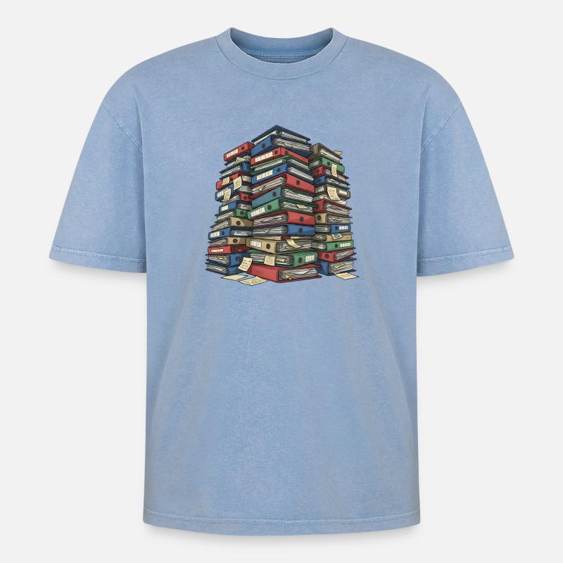Folder Stack Office Chaos - Oversized Unisex Premium Acid-Washed T-Shirt - acid washed blue