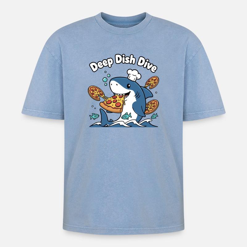Deep Dish Plongée Shark Chef - T-shirt Premium unisexe oversize acid-washed - bleu délavé acide
