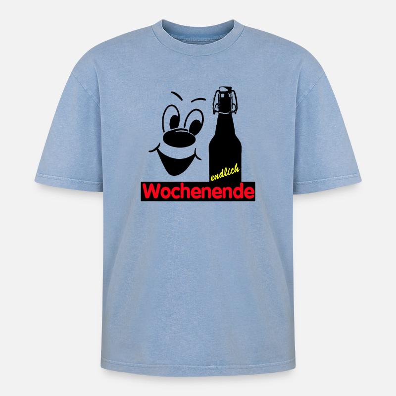 Endlich Wochenende - Oversized Unisex Premium Acid-Washed T-Shirt - Blau Acid Wash