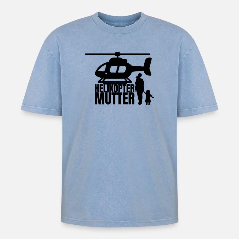 Helikopter Mutter Spruch Humor - Oversized Unisex Premium Acid-Washed T-Shirt - Blau Acid Wash