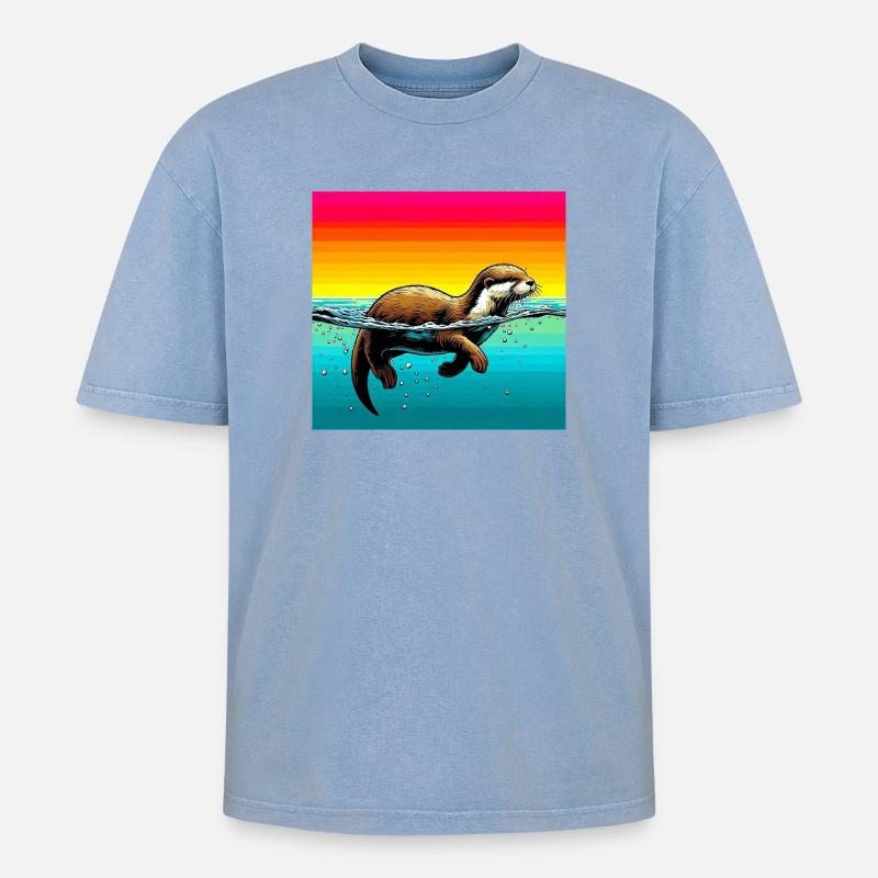 otter - Oversized Unisex Premium Acid-Washed T-Shirt - acid washed blue