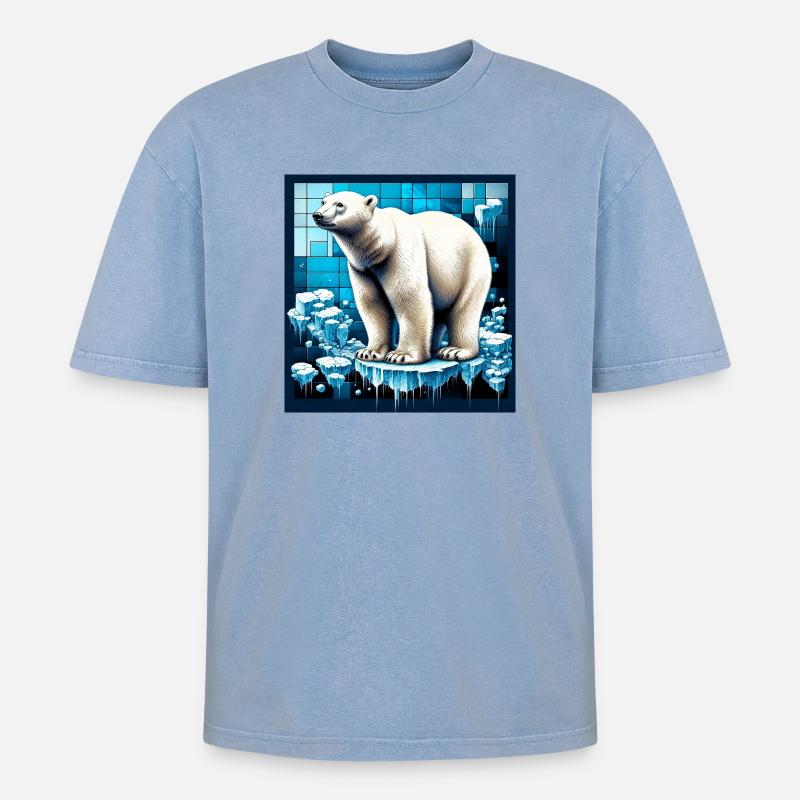 Eisbär - Oversized Unisex Premium Acid-Washed T-Shirt - Blau Acid Wash