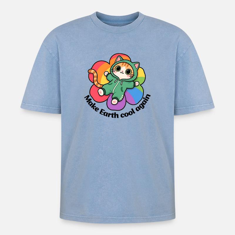 Make earth cool again - Oversized Unisex Premium Acid-Washed T-Shirt - acid washed blue