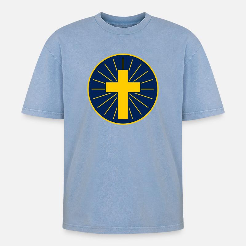 Croix Dorée Avec Rayons - T-shirt Premium unisexe oversize acid-washed - bleu délavé acide