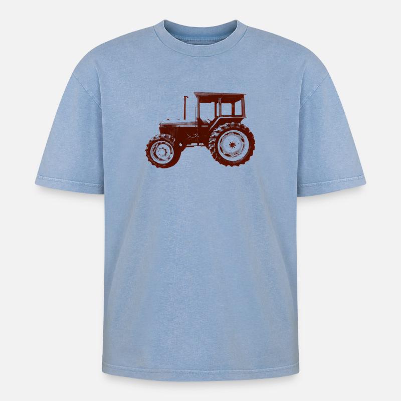 Traktor Bauer - Oversized Unisex Premium Acid-Washed T-Shirt - Blau Acid Wash