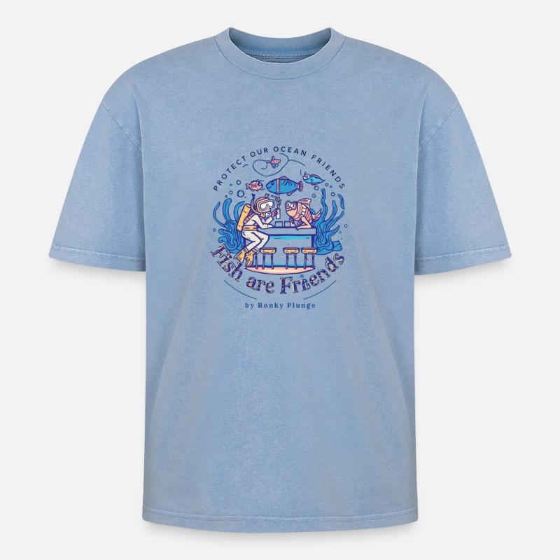 Fische sind Freunde - Oversized Unisex Premium Acid-Washed T-Shirt - Blau Acid Wash
