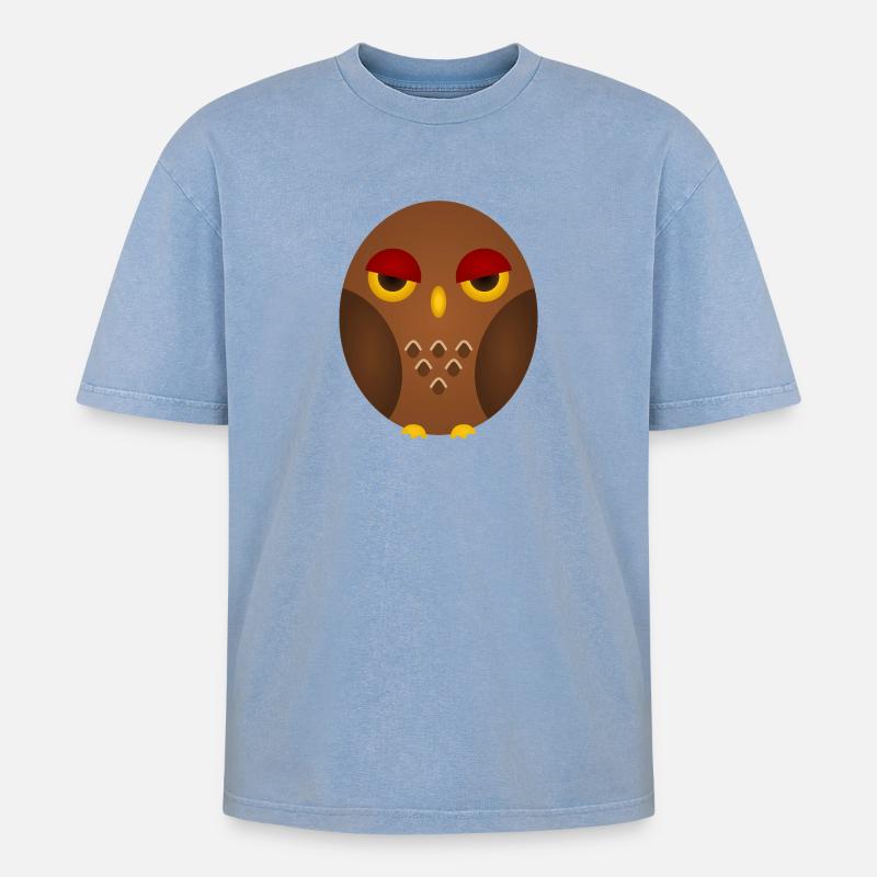 Mürrische Eule Silhouette - Oversized Unisex Premium Acid-Washed T-Shirt - Blau Acid Wash