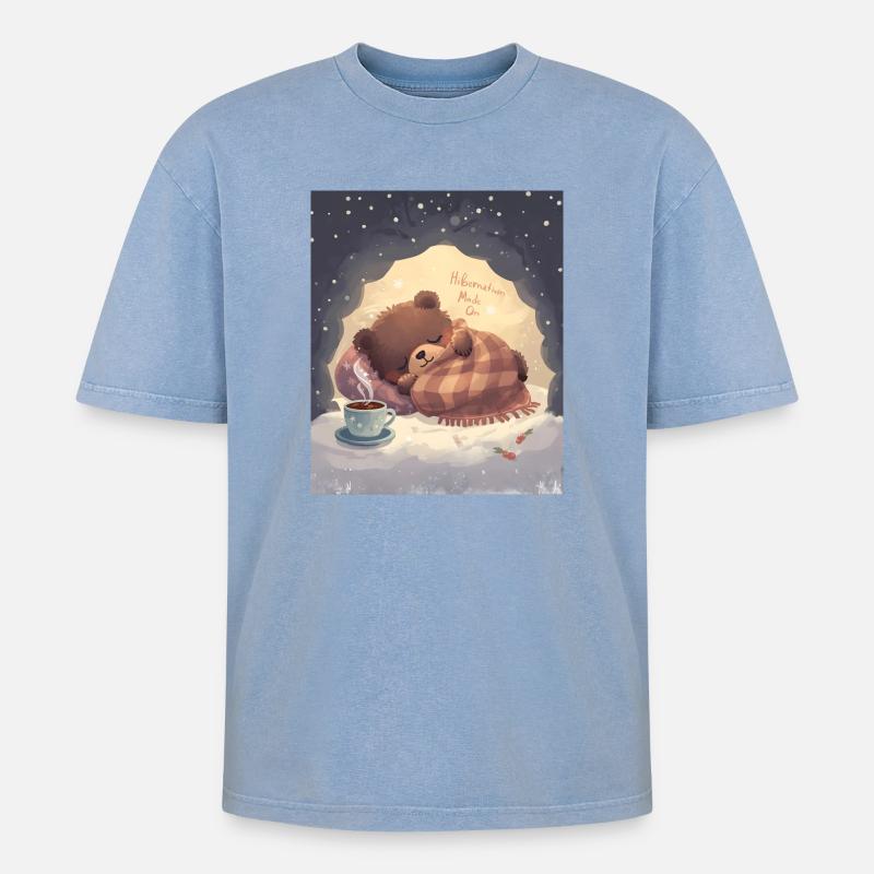 Winterschlafmodus in der gemütlichen Bärennacht - Oversized Unisex Premium Acid-Washed T-Shirt - Blau Acid Wash