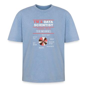 I'm a Data Scientist Boring Info into Awesomeness - Oversized Unisex Premium Acid-Washed T-Shirt - acid washed blue - Front - AI Model Female 172 dark (172cm) & AI Model Male 185 dark (185cm)