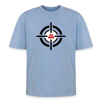 No War Emblem - Oversized Unisex Premium Acid-Washed T-Shirt - acid washed blue - Front - AI Model Female 172 dark (172cm) & AI Model Male 185 dark (185cm)