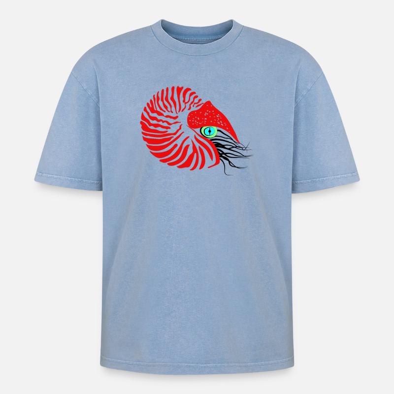 Perlboot, Ammonit, Kopffüßer, Nautilus - Oversized Unisex Premium Acid-Washed T-Shirt - Blau Acid Wash