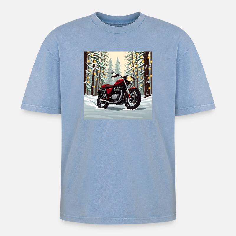 Ride Into Winter - Oversized Unisex Premium Acid-Washed T-Shirt - Blau Acid Wash