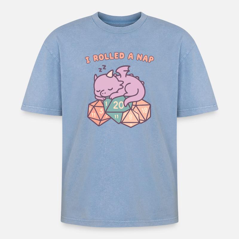 Nickerchen Rollender Drache - Oversized Unisex Premium Acid-Washed T-Shirt - Blau Acid Wash