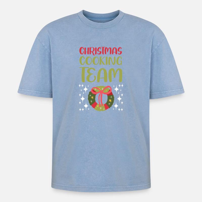 Weihnachts Kochen Backen Team - Oversized Unisex Premium Acid-Washed T-Shirt - Blau Acid Wash