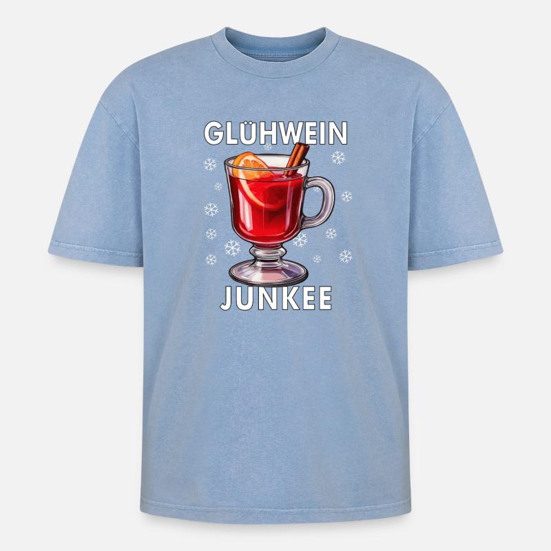 JUNKEE DU VIN CHAUD - T-shirt Premium unisexe oversize acid-washed - bleu délavé acide