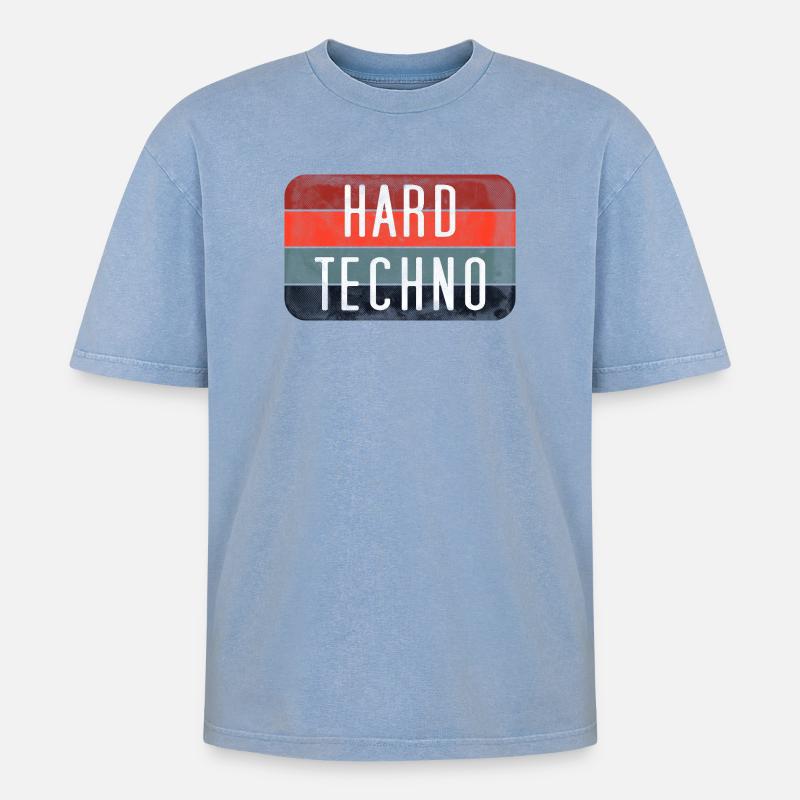 Harte Techno-Streifen - Oversized Unisex Premium Acid-Washed T-Shirt - Blau Acid Wash