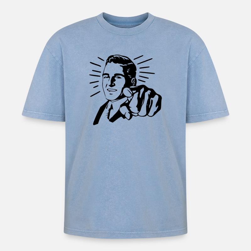 Zeigender Mann - Oversized Unisex Premium Acid-Washed T-Shirt - Blau Acid Wash