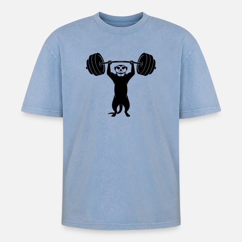Starkes Erdmännchen mit Hantel - Oversized Unisex Premium Acid-Washed T-Shirt - Blau Acid Wash